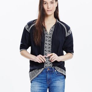 Madewell Embroidered Camelia Tassel Top in black and white size medium
